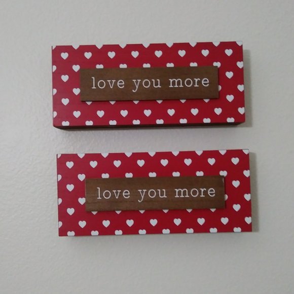 Love You More Wood Wall Decoration Frame Red with White Hearts. - Picture 10 of 12